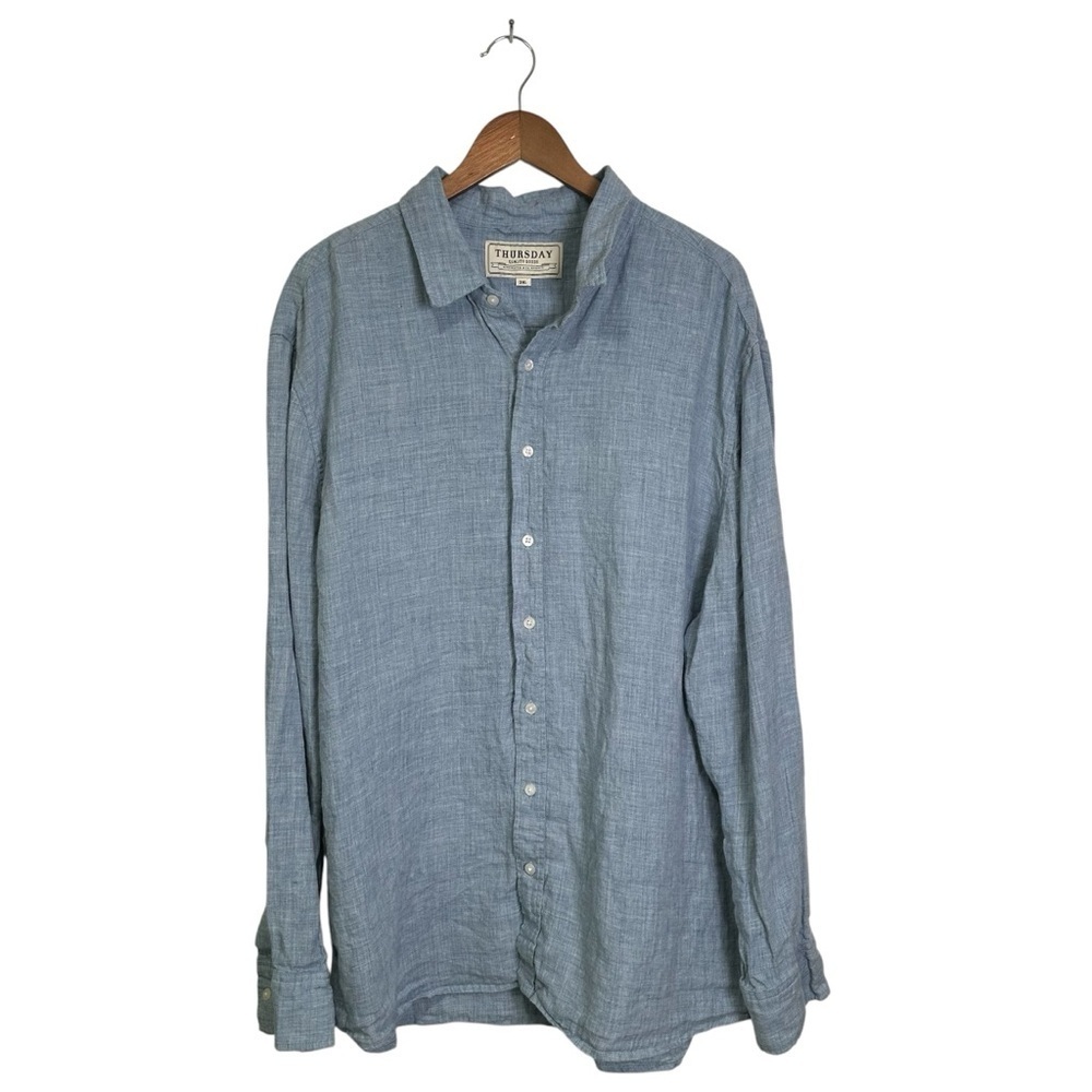 Thursday Boot Company Men’s 3XL Athletic Fit Blue Linen Button Long Sleeve Shirt